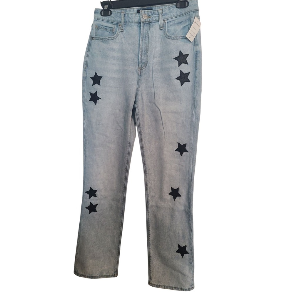 Juicy Couture High Waist Straight Leg Black Star Patch Jean Size 27 New